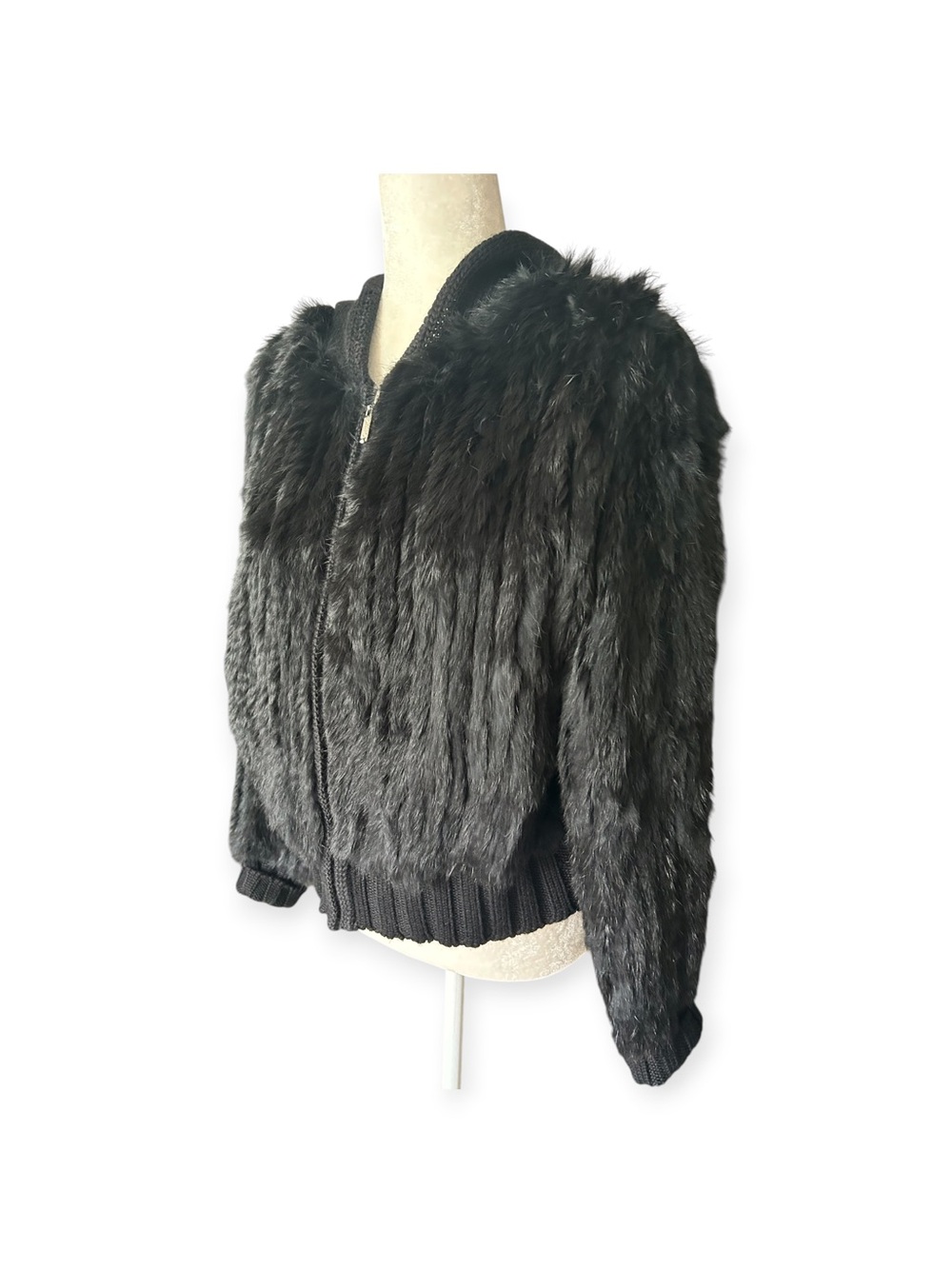 Rabbit  - Black Fur Zip-Up Hoodie Sweater Soft Plush Luxe - Women’s M/L